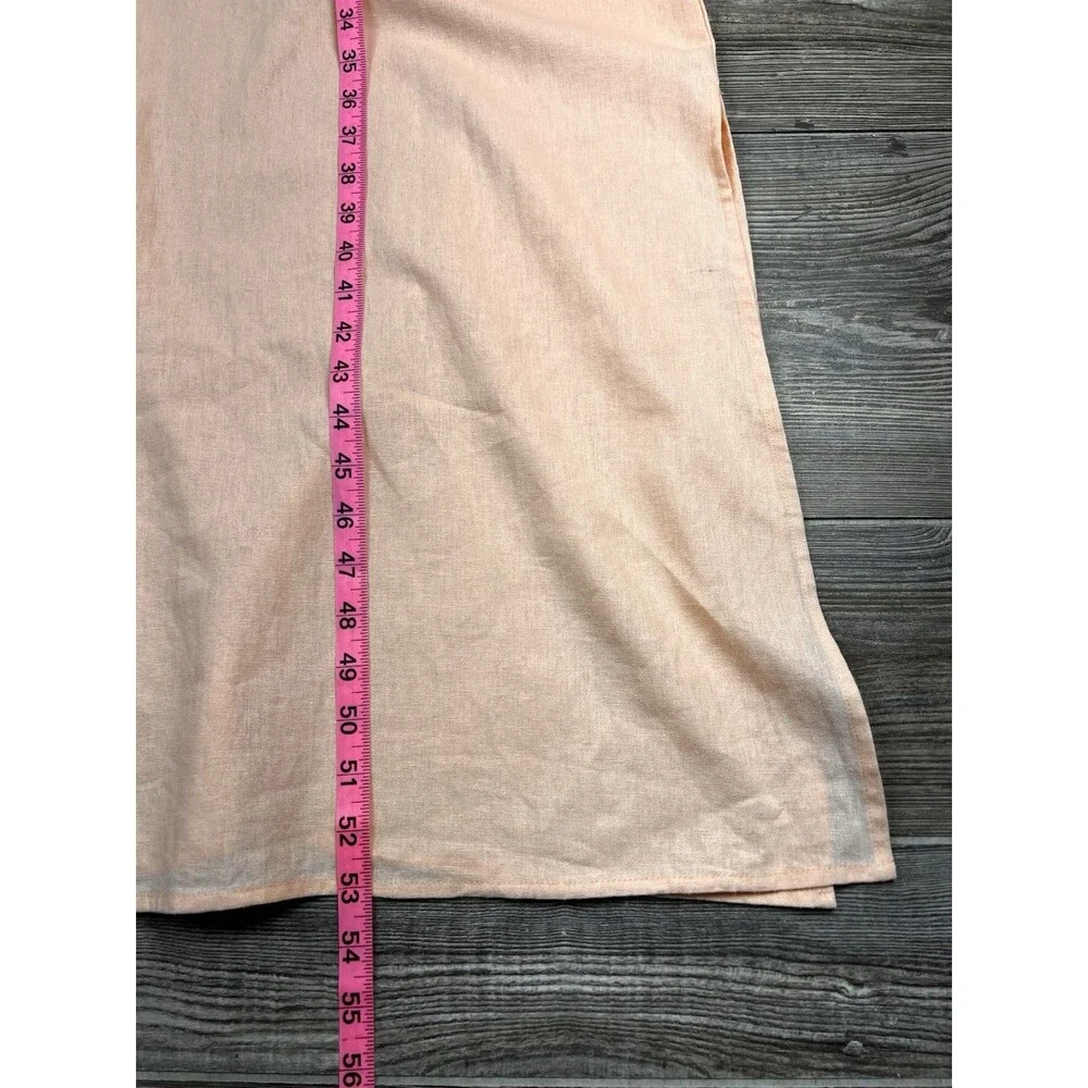 DKNY Peach A-Line Shift Dress L Linen Blend Side Slits Pullover Minimalist Beach